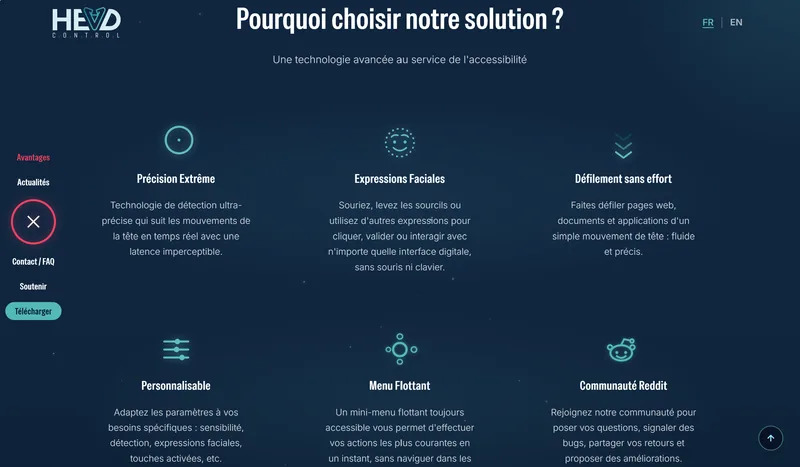 Head Control - page des avantages du logiciel